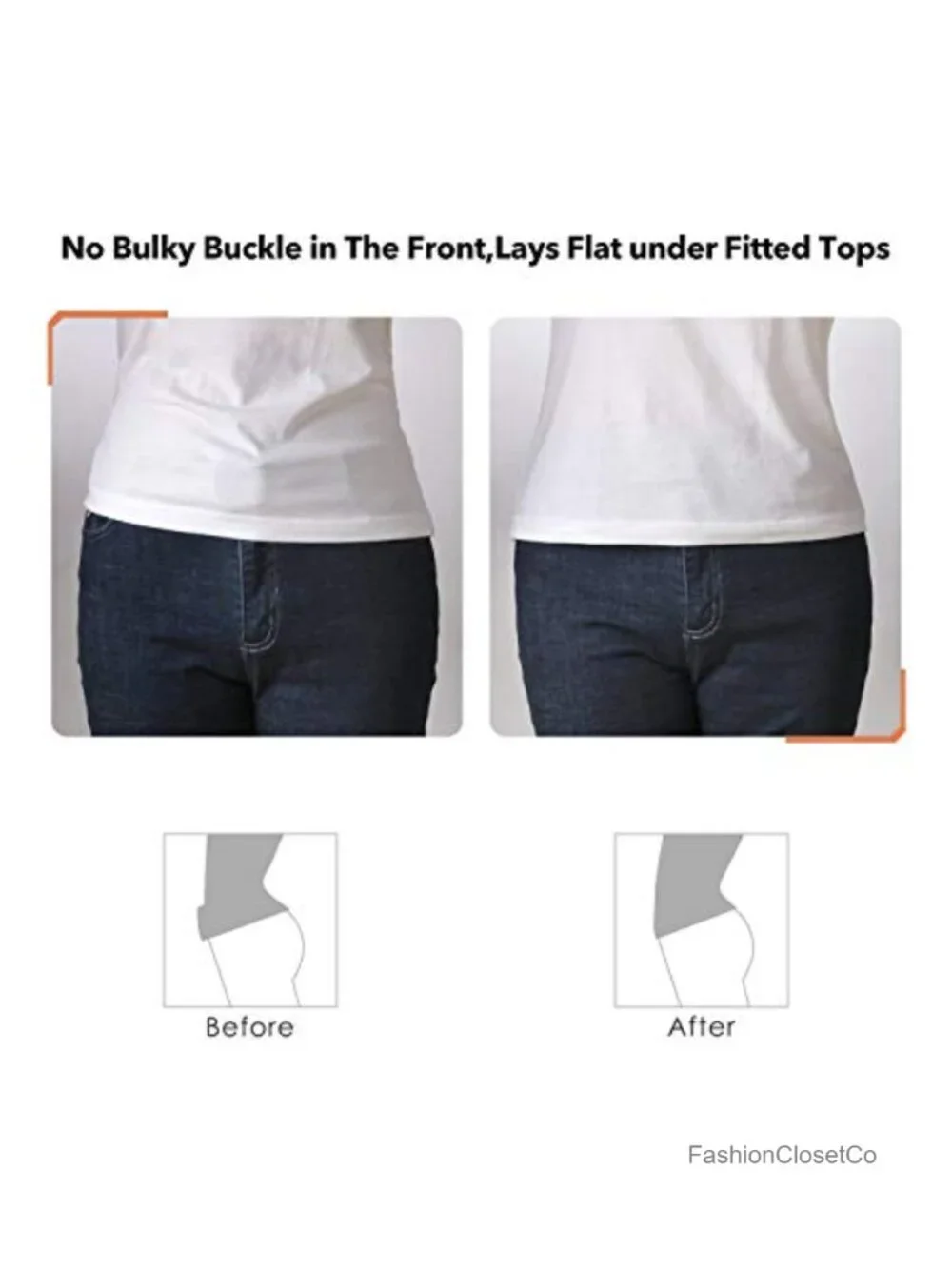 No Show Invisible Elastic Stretch Belt with Flat Buckle for Jeans, Dresses